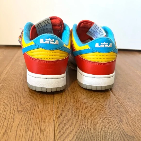 Nike Dunk Low x LeBron James Fruity Pebbles Shoes Size 9 Red And White Sneakers